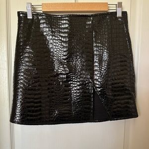 Black Faux Croc Skin Mini Skirt